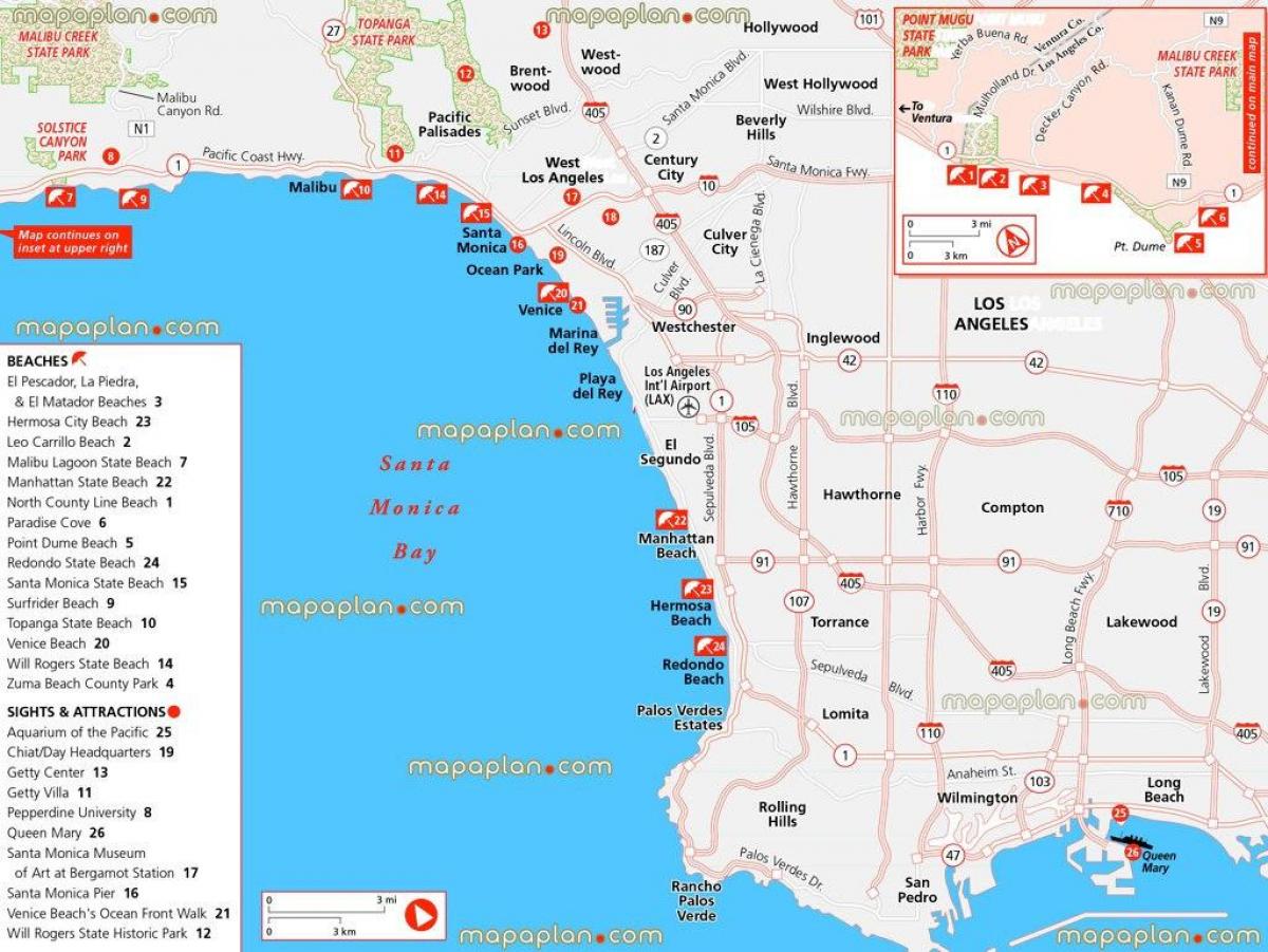 لوس أنجلوس الشواطئ خريطة