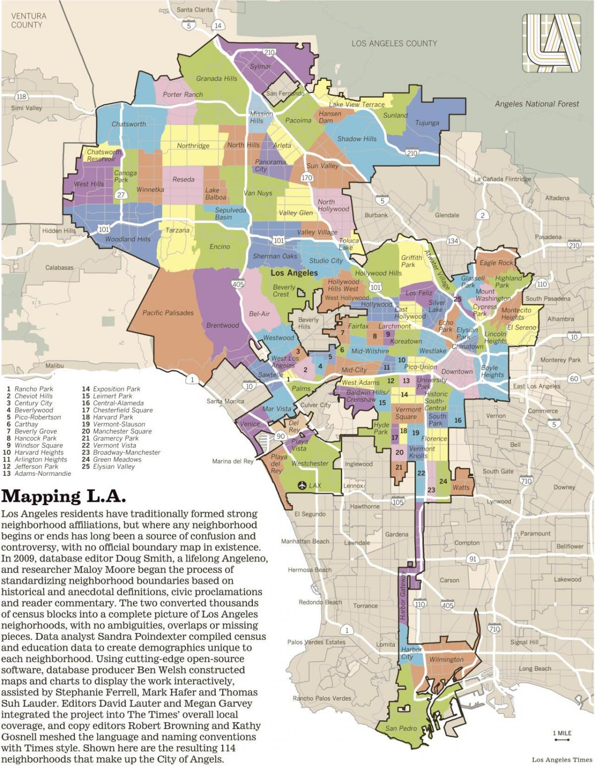 خريطة لوس أنجلوس أحياء المنطقة