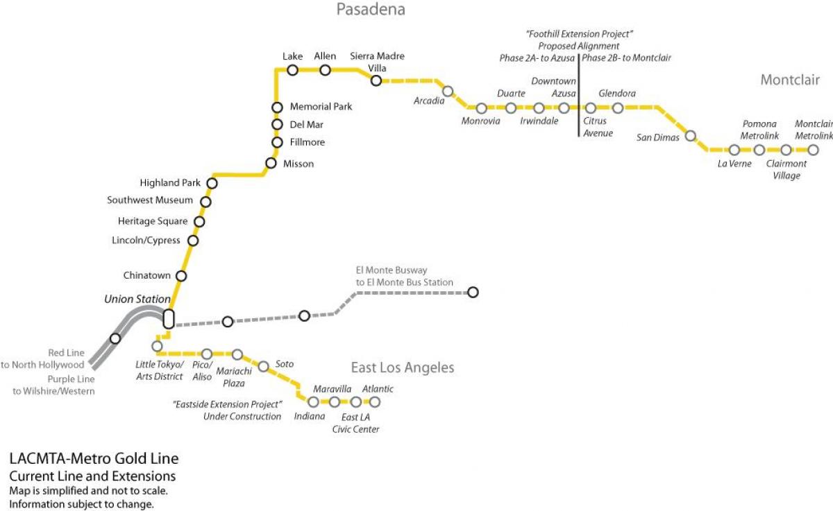LA مترو خط الذهب خريطة