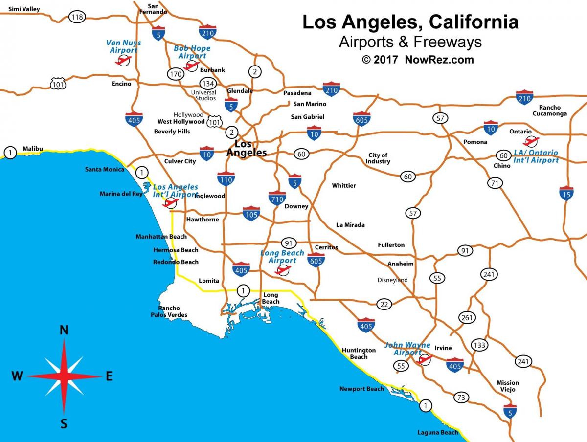 خريطة كاليفورنيا المطارات بالقرب من لوس أنجلوس