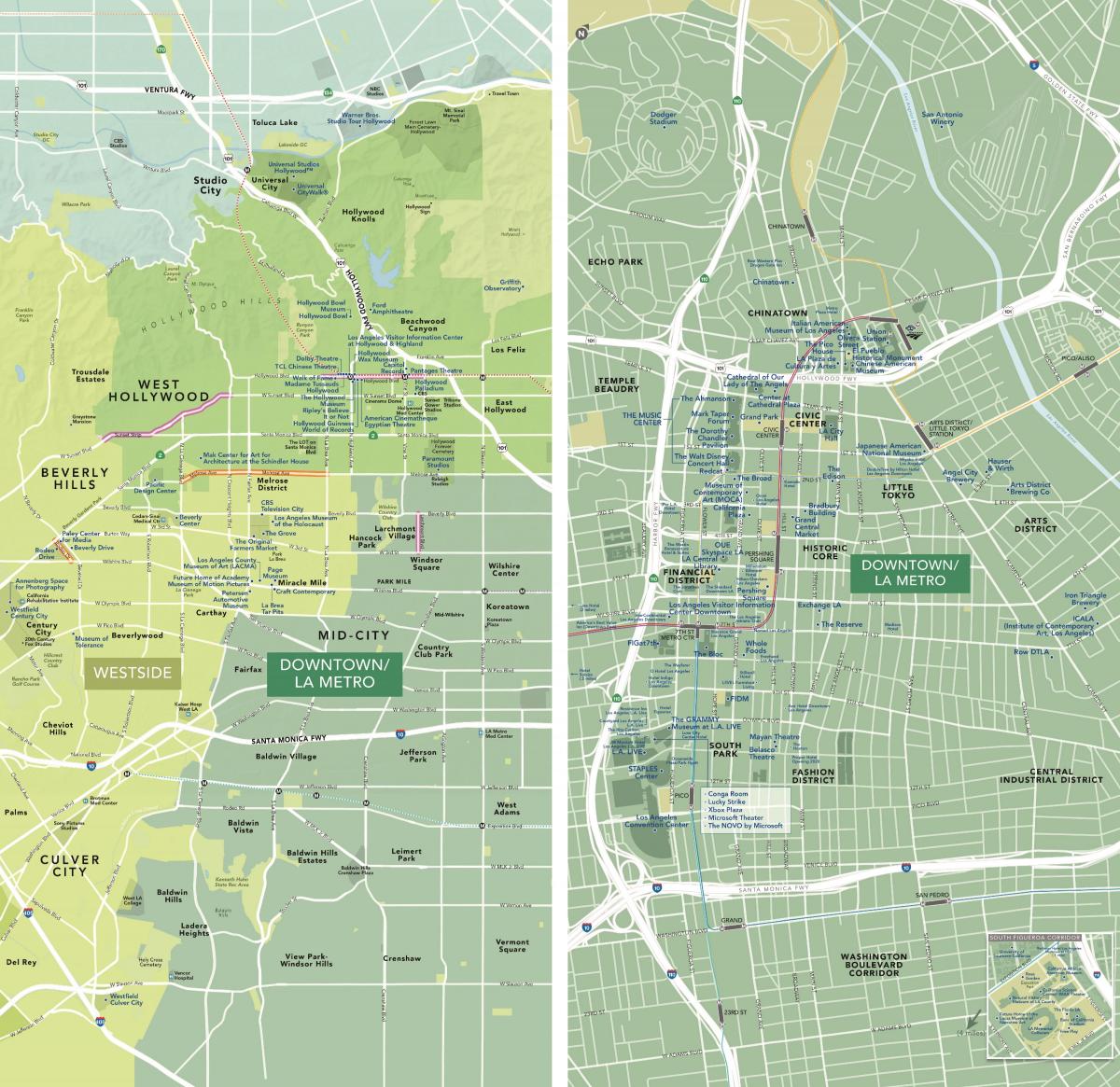 خريطة مناطق الجذب في وسط مدينة لوس أنجلوس